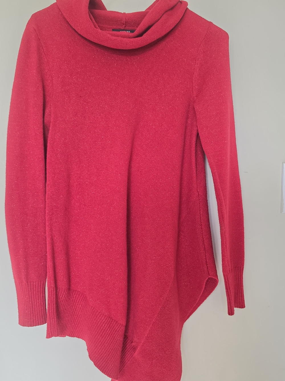 Alfani Red Cowl Neck Asymmetric Sweater
